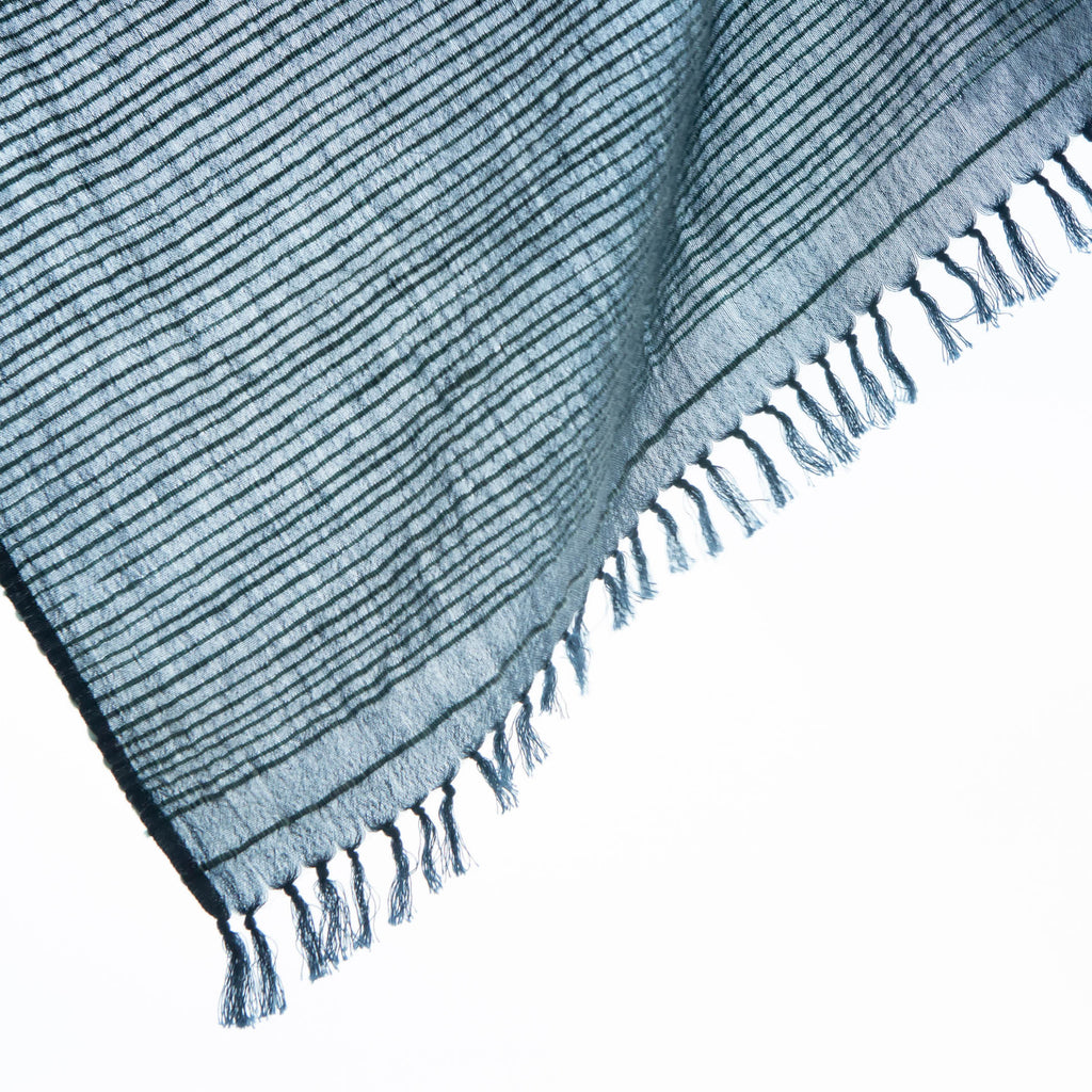 The mosquito-repellent Shoo for Good spruce scarf in marine blue is lightweight, textured, and keeps mosquitoes away. Permethrin is bound to the cotton fibers. The insect-repellency lasts for 70 washings, deterring insects for seasons. Insect Shield technology keeps bugs away.