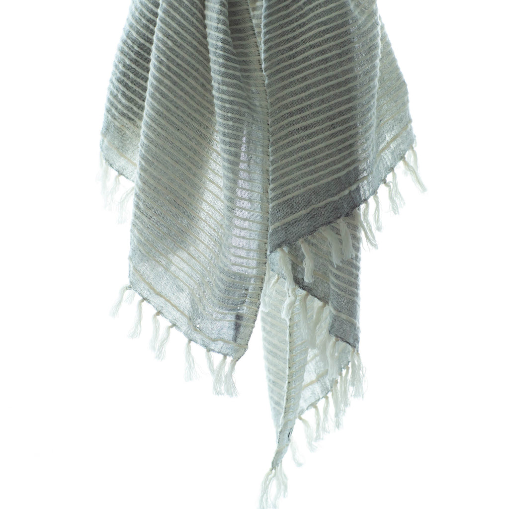 The mosquito-repellent Shoo for Good spruce scarf in stone gray is lightweight, textured, and keeps mosquitoes away. Permethrin is bound to the cotton fibers. The insect-repellency lasts for 70 washings, deterring insects for seasons. Insect Shield technology keeps bugs away.
